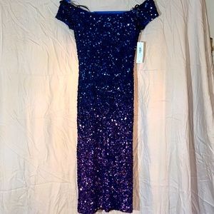 Ombré Sequin Midi Cocktail Off Shoulder Dress